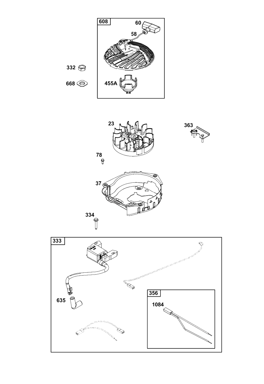 Flywheel/Ignition/Starter Group Diagram and Parts List for 8P502-0036-H5  Briggs and Stratton Engine